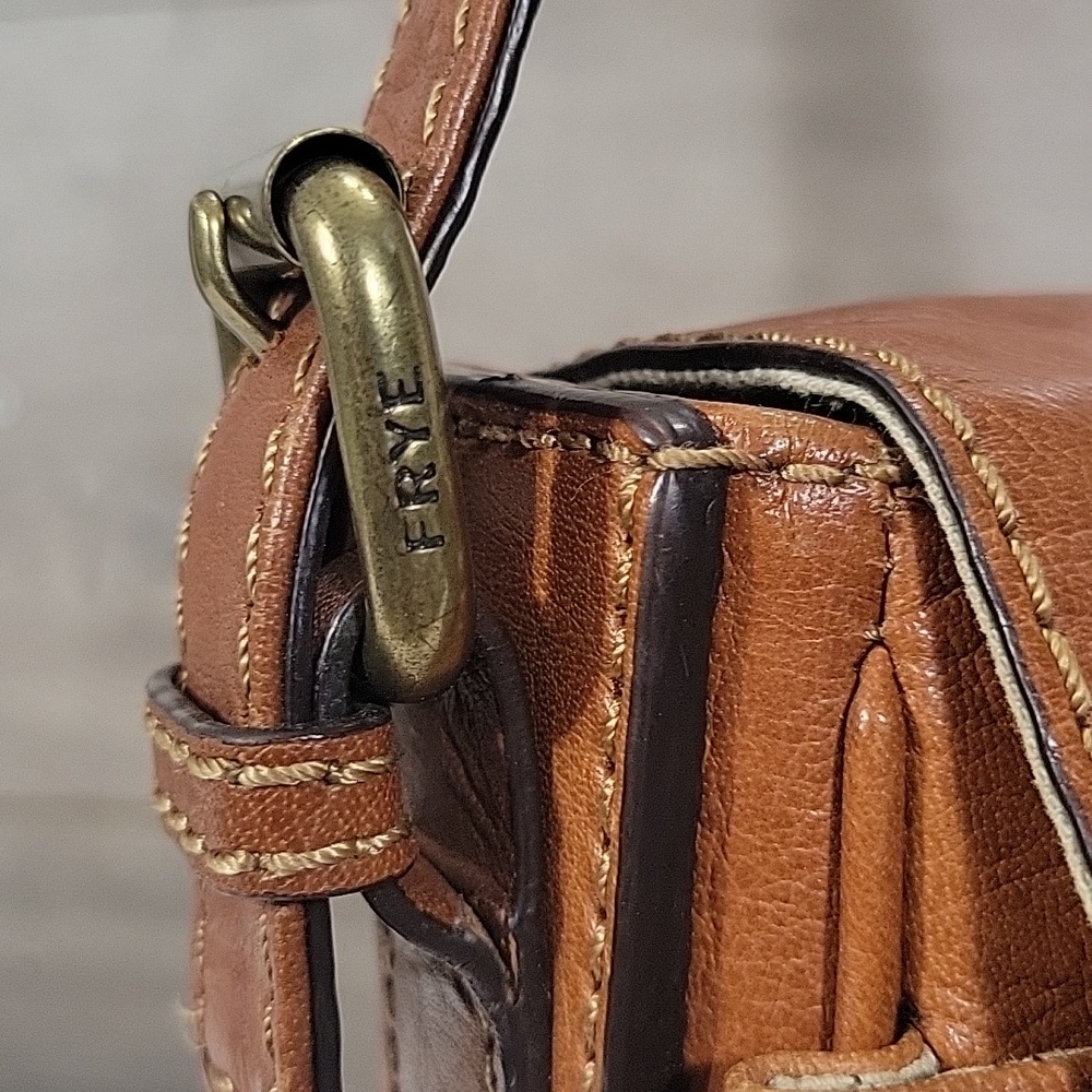 Frye Studded Brown Leather Buckle Crossbody Shoulder Bag Purse Handbag - Picture 4 of 16